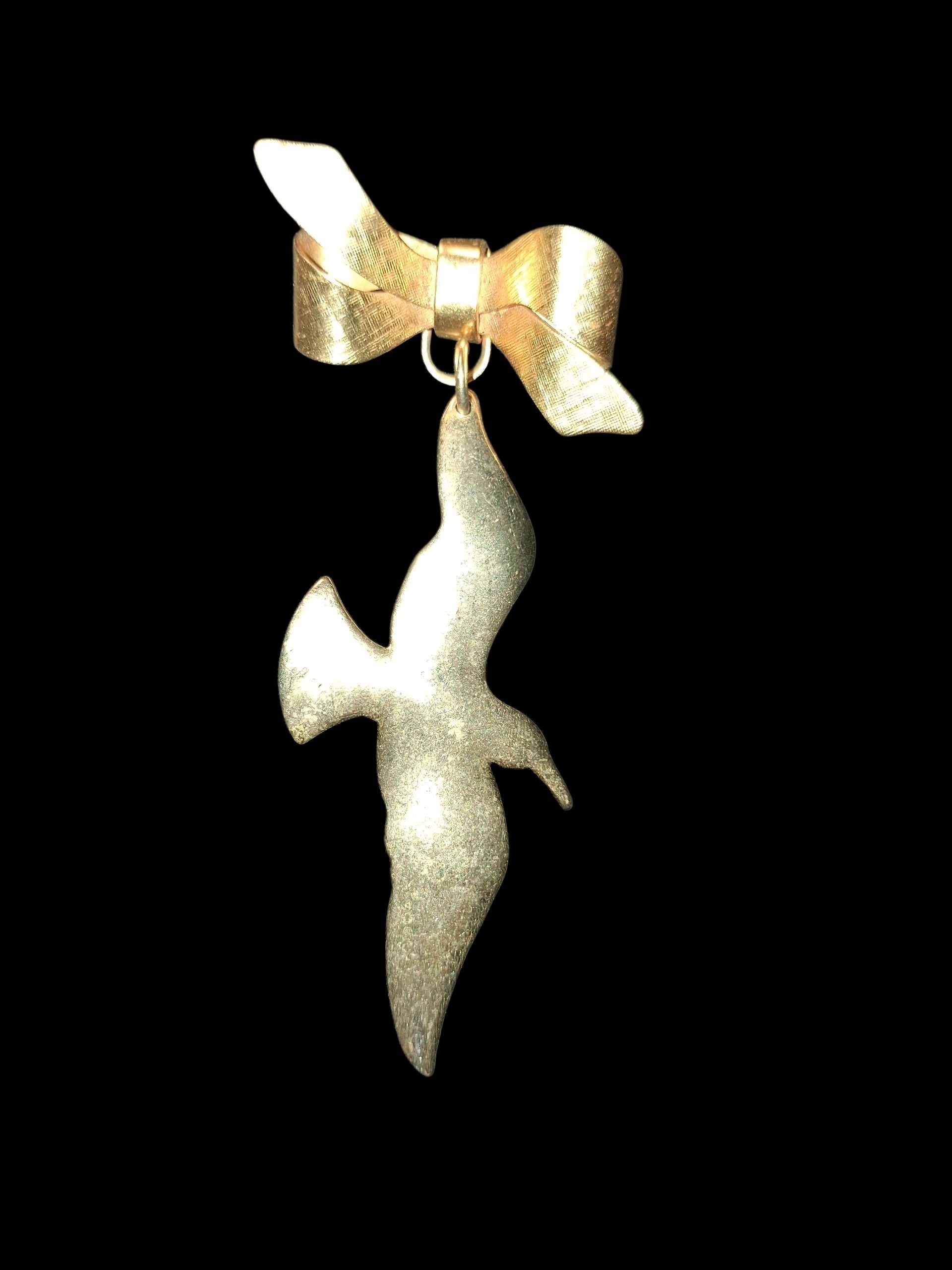 Gold Bow With Dove Vintage Brooch